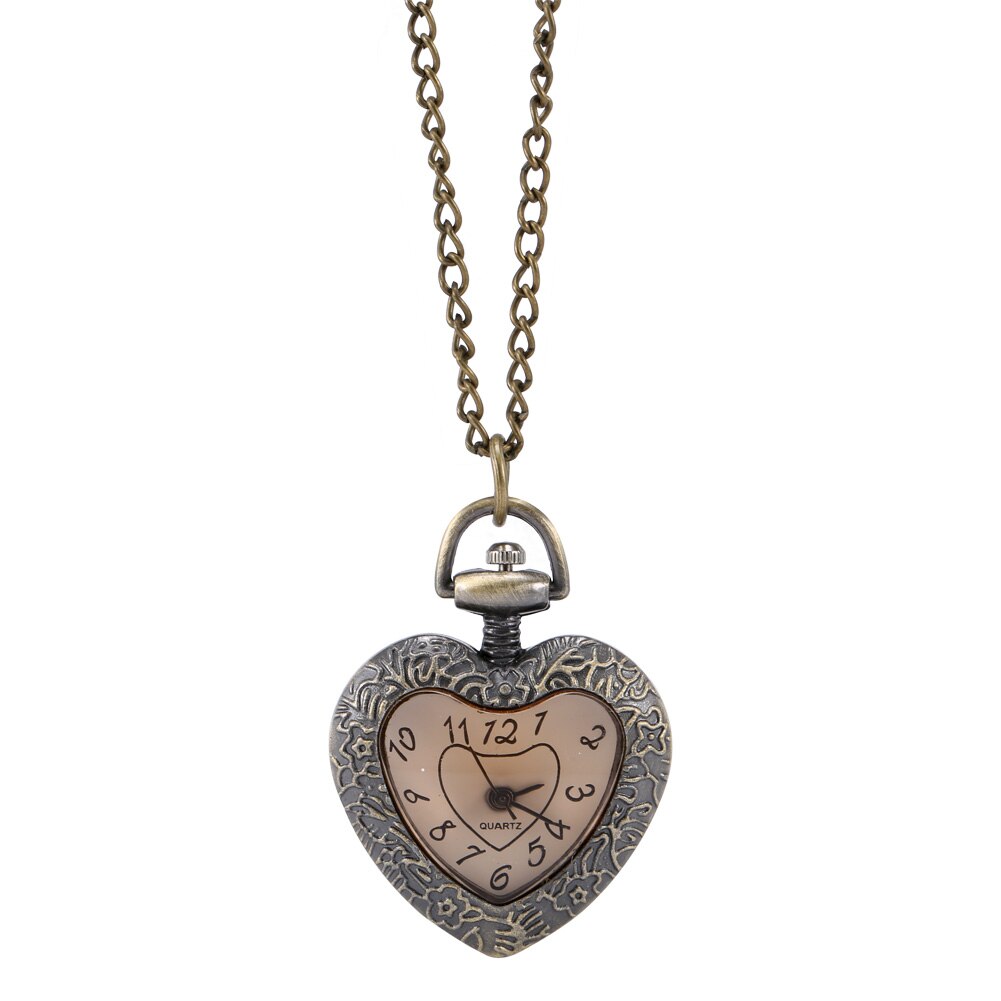 Vintage Retro Quartz Zakhorloge Liefde Hart Vorm Glas Hanger Trui Ketting Klok Ketting Lxh