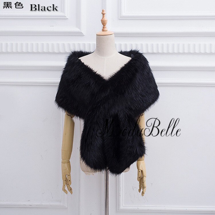 Modabelle Faux Fur Bolero Jassen Ivoor Bruids Stola Bolero Grijs Koningsblauw Rood Roze Avond Sjaals Wedding Wraps Vrouwen: Black