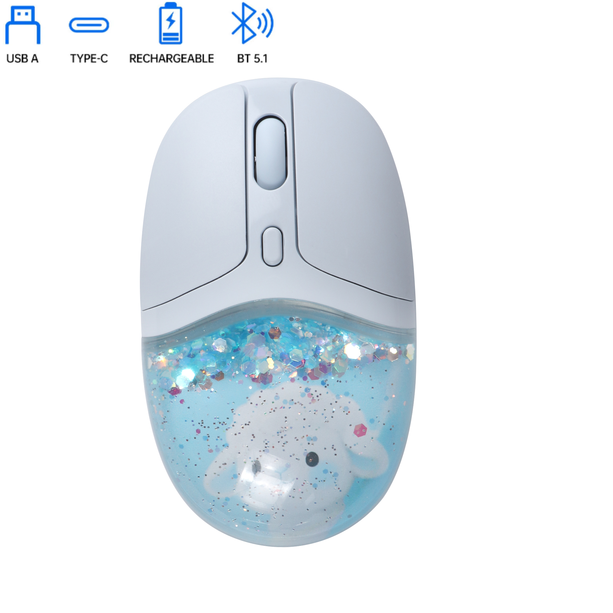 Mouse wireless dual-mode Mouse cablato Mause Design creativo Bambola galleggiante Pulsante muto ricaricabile Bellissimi mouse Uso ufficio Ergonomia: Grigio