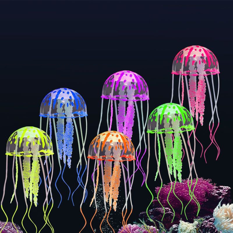 Colorido efecto brillante Artificial silicona vívida medusas pecera acuario decoración submarino ornamento decoración mascota acuática