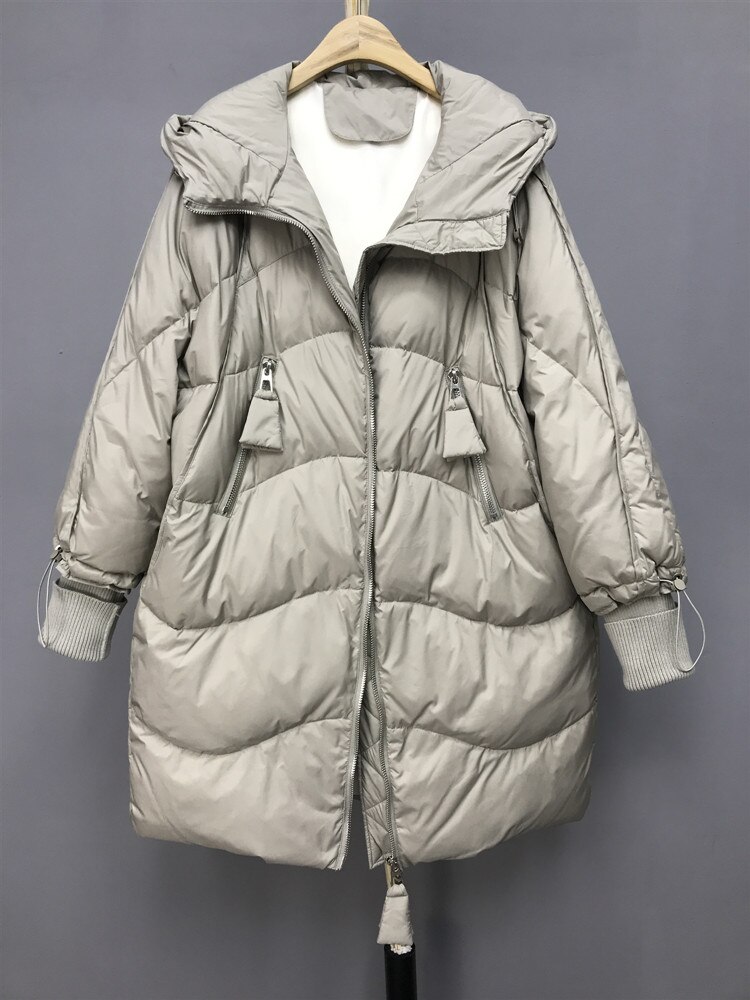 Versión coreana de chaqueta gruesa de pan chaqueta de plumas chaqueta gruesa de longitud media tejida mangas roscadas suelta de gran tamaño: Caqui / XL