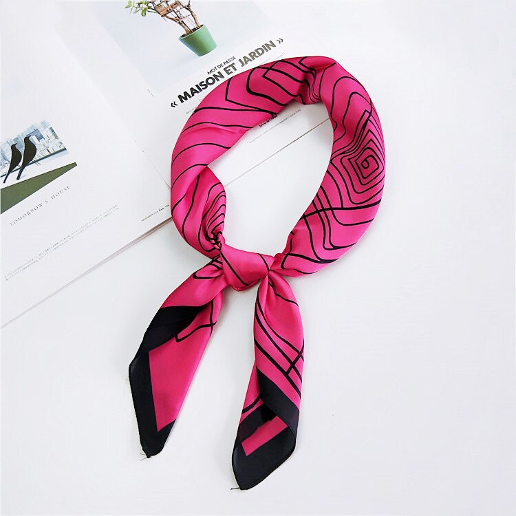 Dames bedrukte onregelmatige geometrie multifunctionele handgreep tas haar wraps zakdoek hoofdbandana imitatiezijde vierkante hijab sjaal: Rozenrood