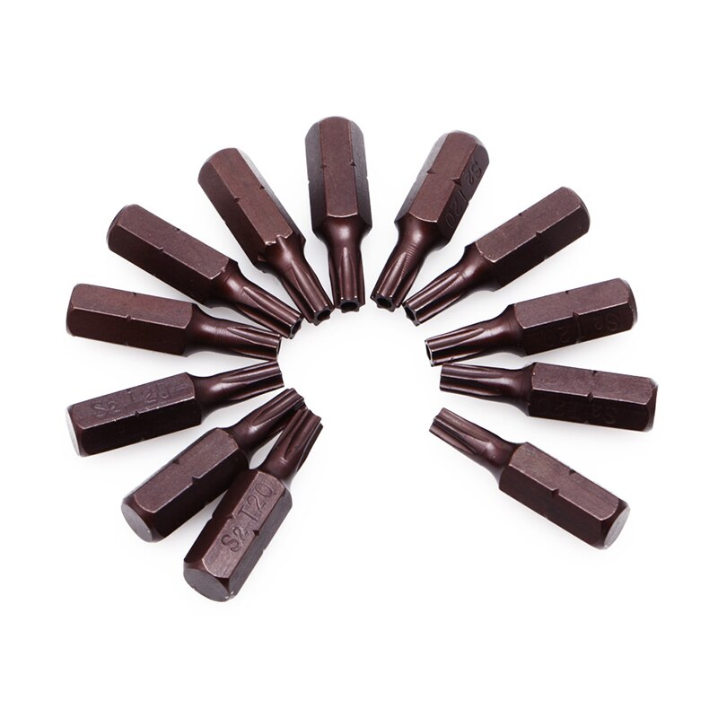12Pcs T20 1/4" Hex Shank Magnetic Torx Security Screwdriver Bits With Hole 25mm Repair Screwdriver Bits Hand Tools