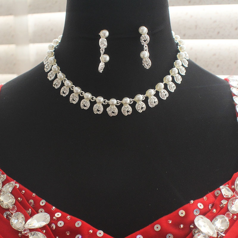 jiayijiaduo Bridal jewelry sets simple imitation pearl Silver color necklace for women wedding accessories Love