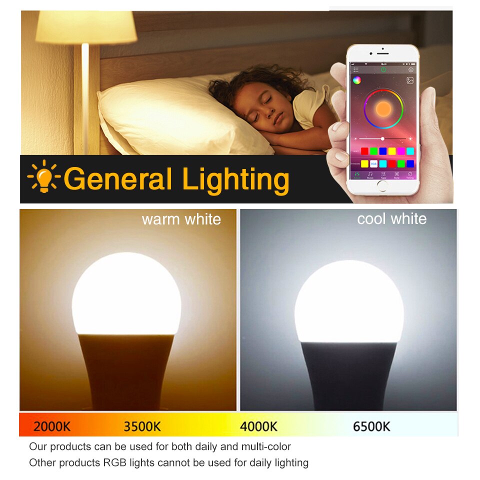 Dimmable B22 E27 APP Control Smart Lamp AC 85-265V 15W Wifi Smart Bulb Bluetooth Color Changeable Home Deco Bombilla Inteligente