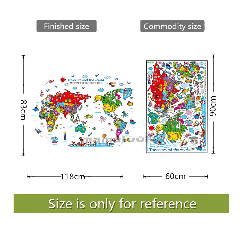 7 Kinds Large World Map Wall Stickers Cartoon Map Home Decor for Kids Room Vinyl DIY Wall Decals Travel round The World Sticker: C