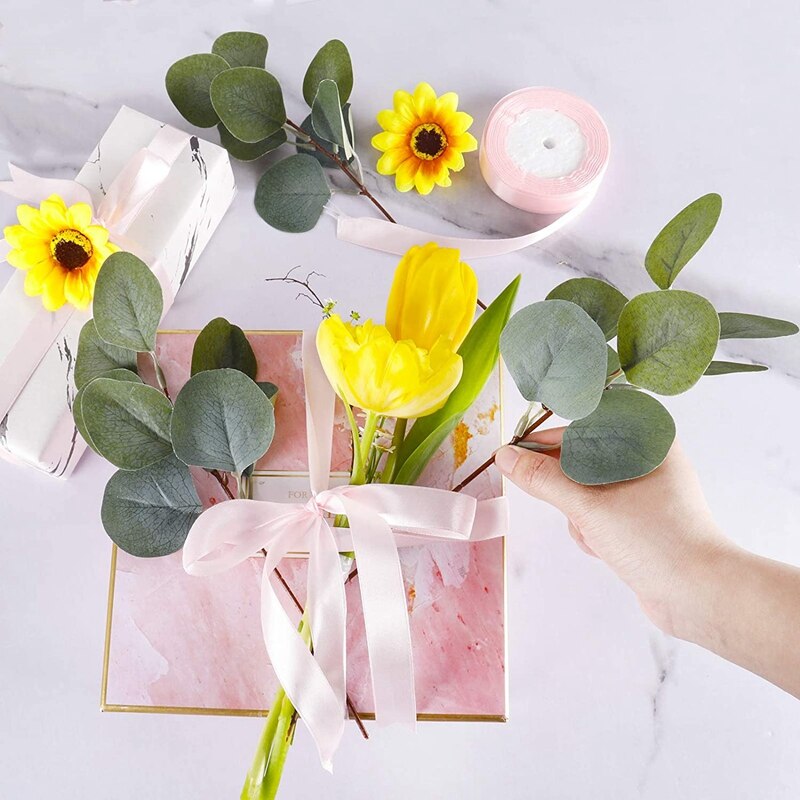 24Pcs Kunstmatige Eucalyptus Bladeren Stengels Faux Eucalyptus Greenery Plant Voor Boeket Vaas Filler Home Decor Bloemen