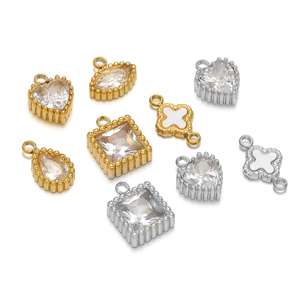 5 Stück Edelstahl Herz Glas Kristall Reize Gold Farbe Quadratische Anhänger für DIY Halskette Schmuckherstellung Armbänder Erkenntnisse