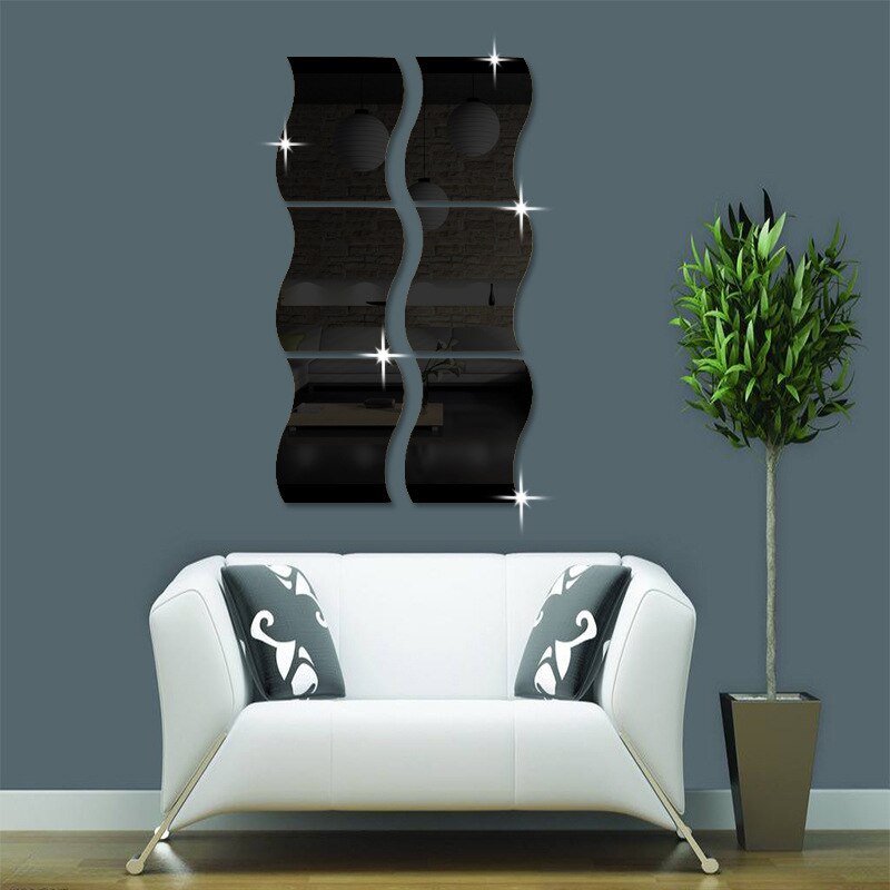 6 teile/los 3D Gespiegelt Aufkleber Dekorative Acryl Spiegel Welle bilden Zauberstab Aufkleber Wohnzimmer Schlafzimmer Umkleidekabine Kunst Wohnkultur