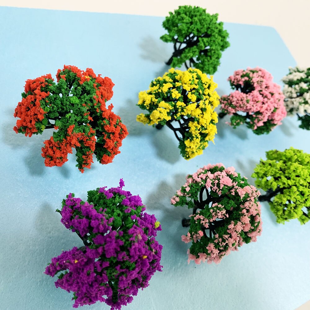 9PCS 50mm Shrub Trees Model Trees 1/87 HO Scale Model(Flower)Trees Miniature Landscape Model Train Railway Layout Scenery
