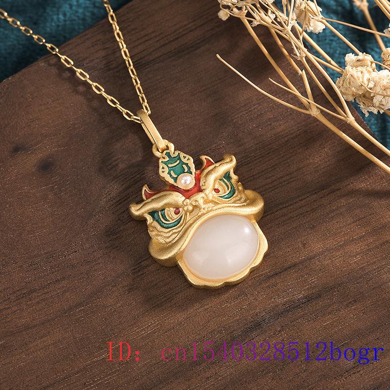 White Jade Lion Pendant Necklace Chinese Talismans Luxury Natural Charm Jadeite Gemstone Jewelry 925 Silver Amulet Men