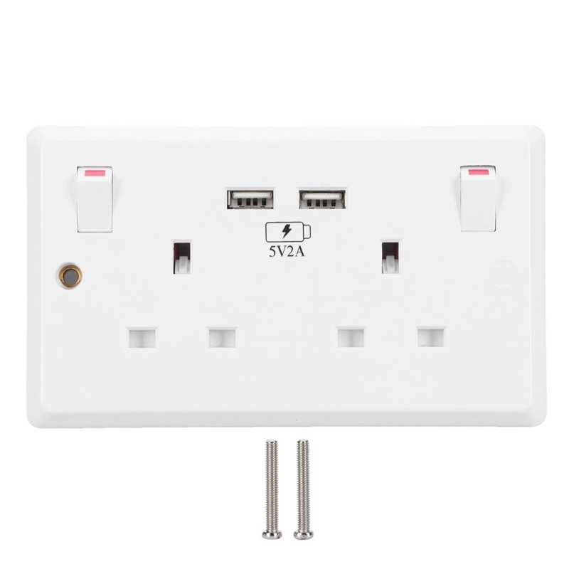USB Wall Socket with Leakage Protection Switch Intelligent Multi Plug Outlet UK 250V