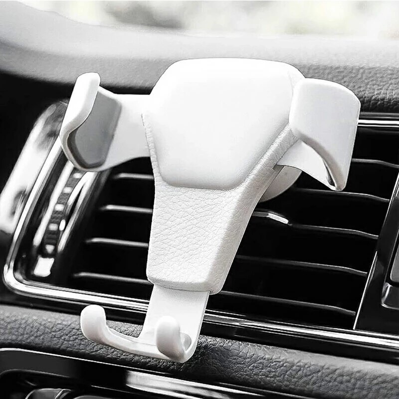 Soporte Universal de gravedad para teléfono móvil, Clip de ventilación de coche, para iPhone y Samsung: White