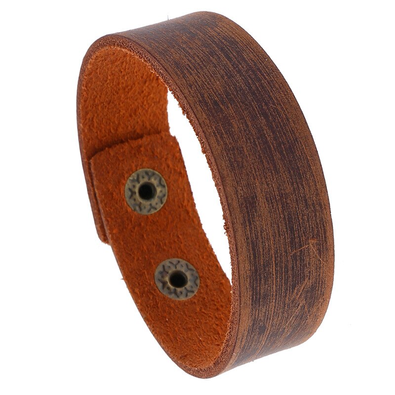 Retro Vintage Punk Stijl Mannen Armband Brede Leren Knop Sluiting Verstelbare Wrap Armbanden Voor Vrouwen Mannen Sieraden: Brown