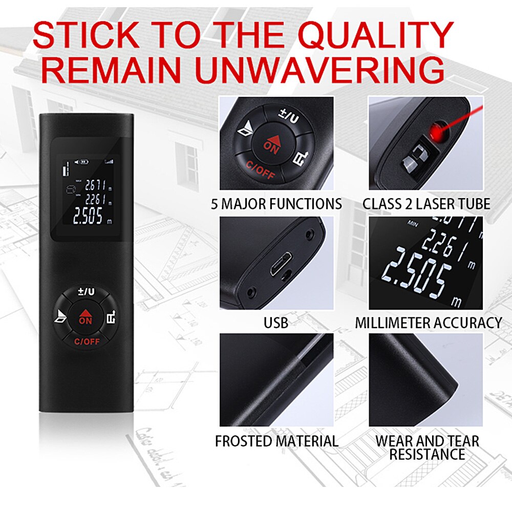 40M Smart Handheld Rangefinder Digital Mini Distance Measuring Meter Portable USB Charging Electronic Space Measurement