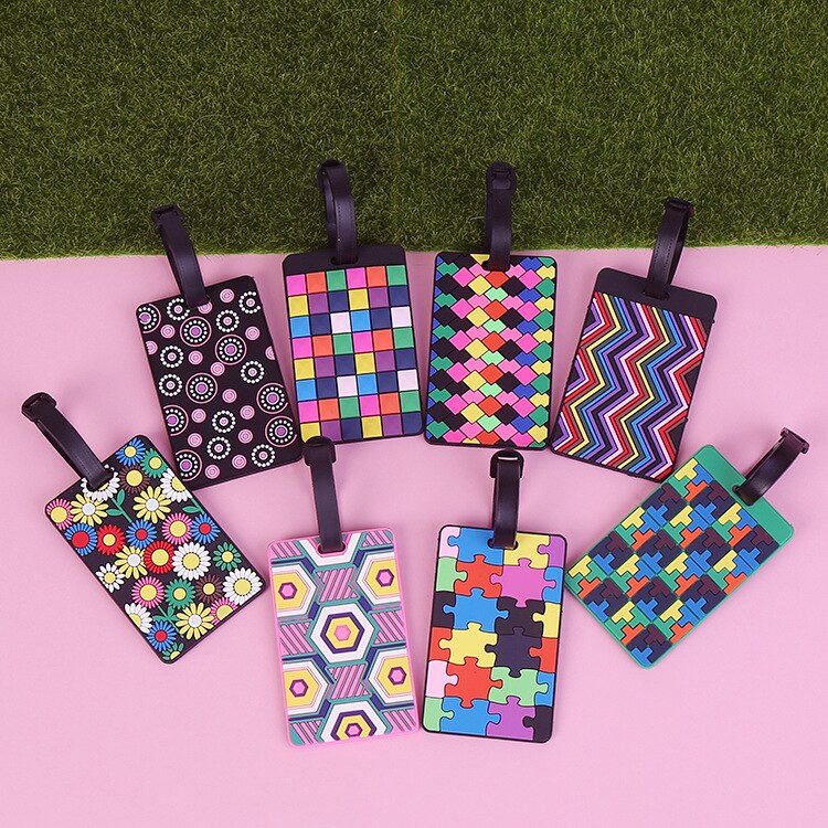 Litthing bagage carte Silicone nom étiquette volante Style National multicolore géométrique dessin animé étiquette volante pour bagages/valise