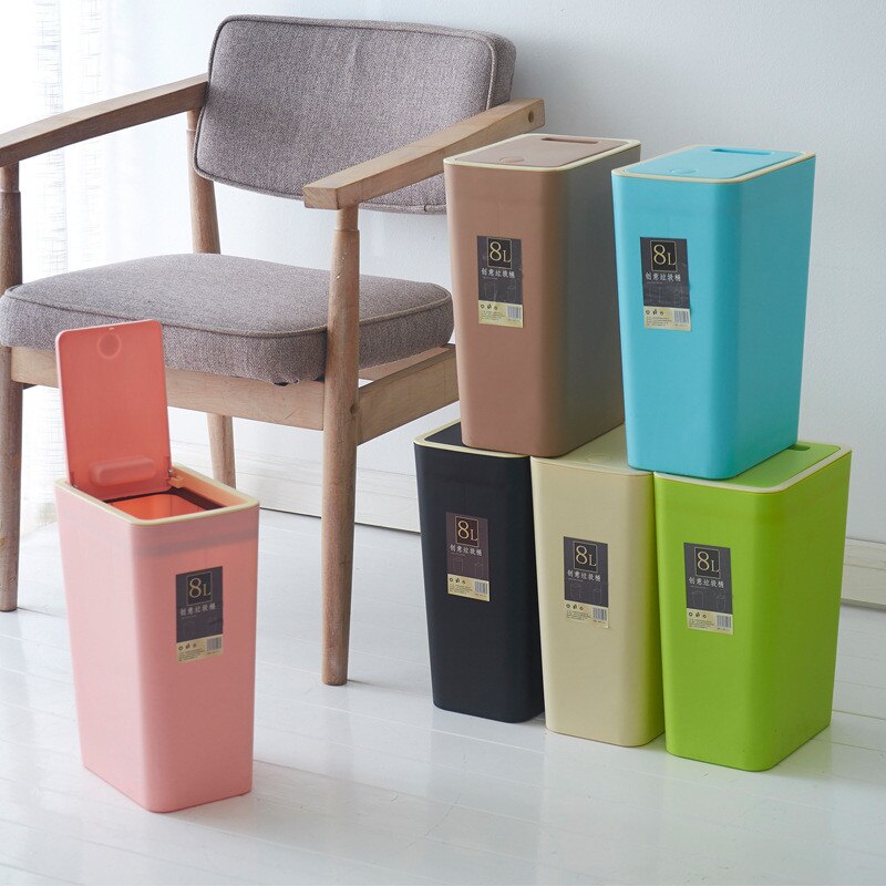 Thickened Plastic Waste Bins Pressure Cover Compression Toilet Home Living Room Decoration Large Trash Cans 8L/12L