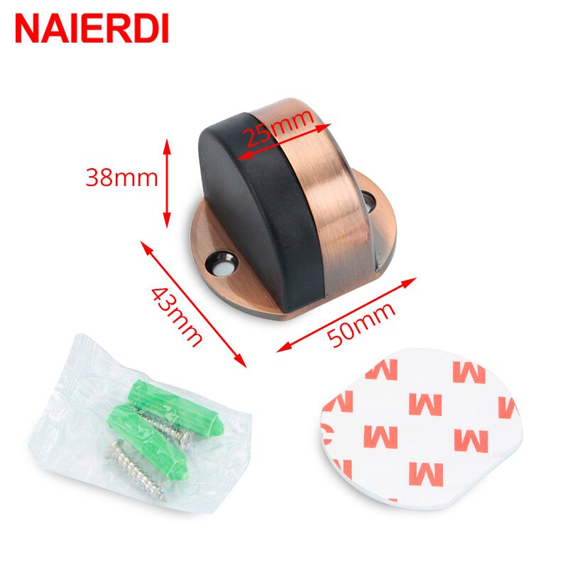 NAIERIDI Non-punch Sticker Water-proof Door Stop Stainless Steel Door Stopper Hidden Rubber Door Stop Furniture Door Hardware