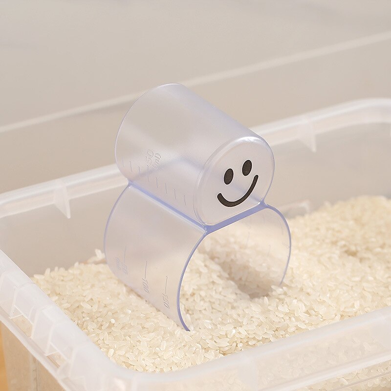 Nouvelle tasse à mesurer le riz en plastique transparent, cuiseur électrique de remplacement, tasse à riz, fournitures de cuisine, cuillère à riz: Smile face