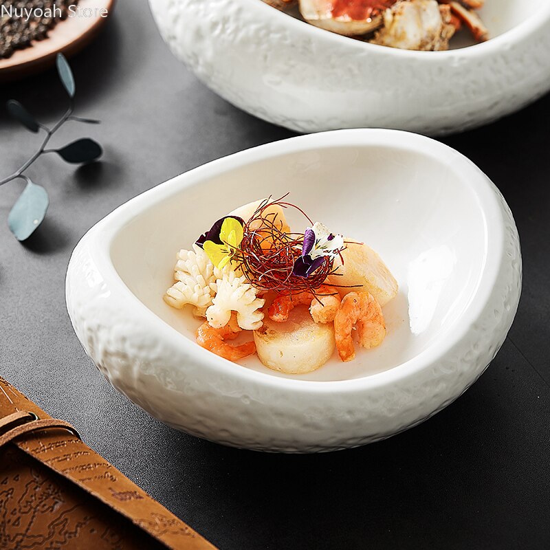 Creatieve Speciale-Vormige Keramische Kom Ovale Koude Gerechten Set Plaat Speciale Servies Hotel Restaurant Decoratie Schieten Props