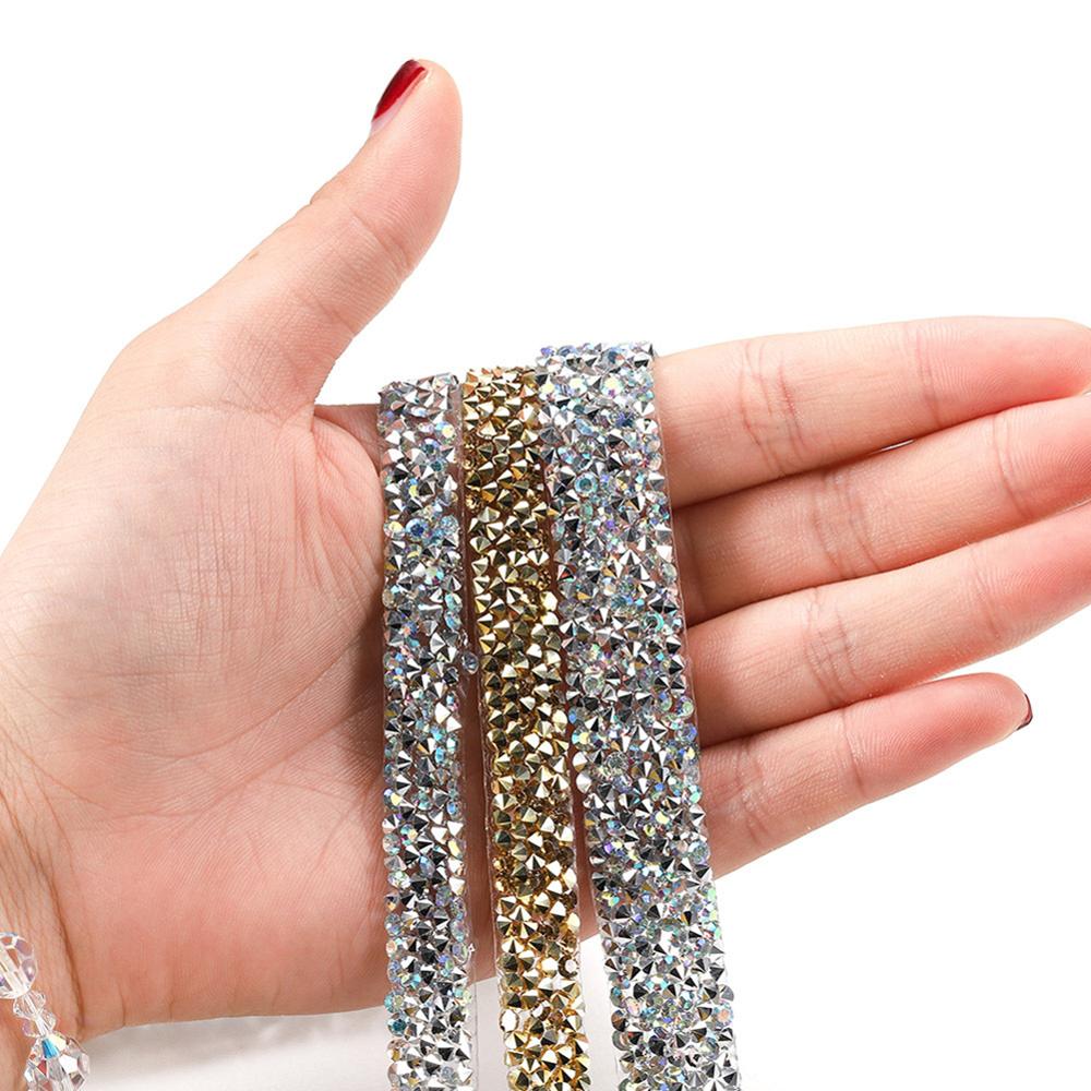 Krystal 1 yard bånd syning trim motiv strass fix rhinestone tape applikator med rhinsten stryg på applikationer kage dekoration