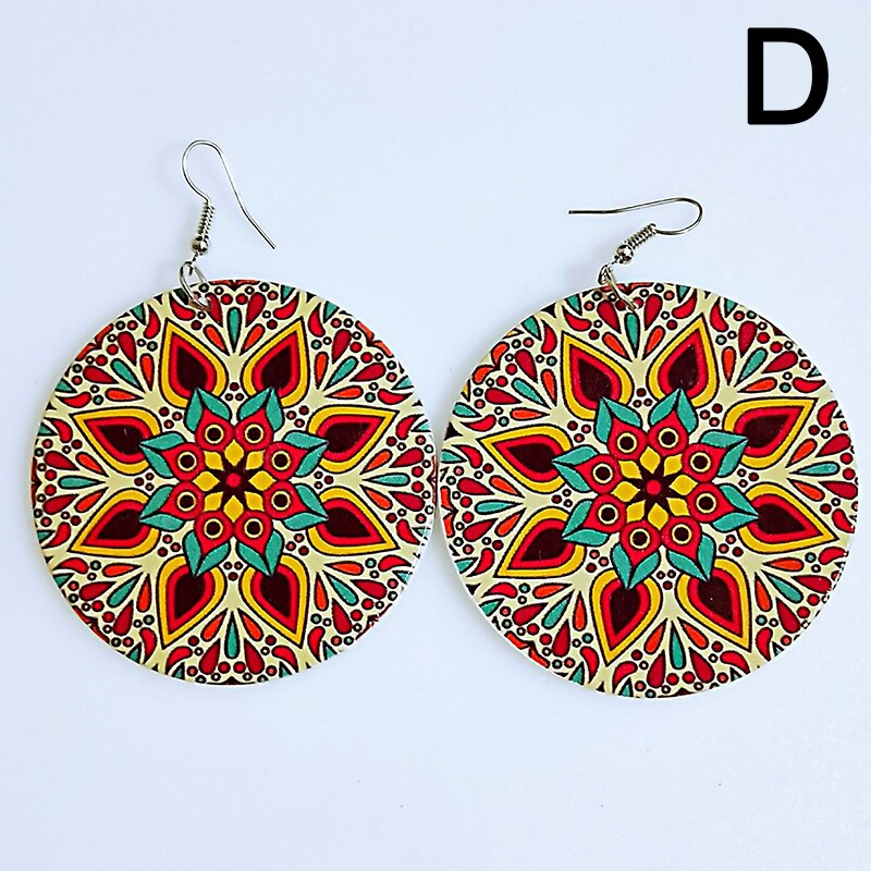 Afrykańskie kolczyki w stylu klasyczny drewniane kolczyki w stylu etnicznym kolczyki w stylu etnicznym tkanina wzór nadrukowany pętle na uszy dla damska biżuteria na prezent: D