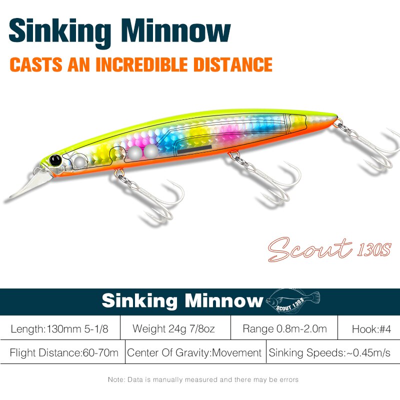 TSURINOYA 130S-señuelo de pesca de pececillo que se hunde, SCOUT, 130mm, 24g, fundición larga, lengüeta de lubina, cebos duros artificiales grandes para pesca en el mar