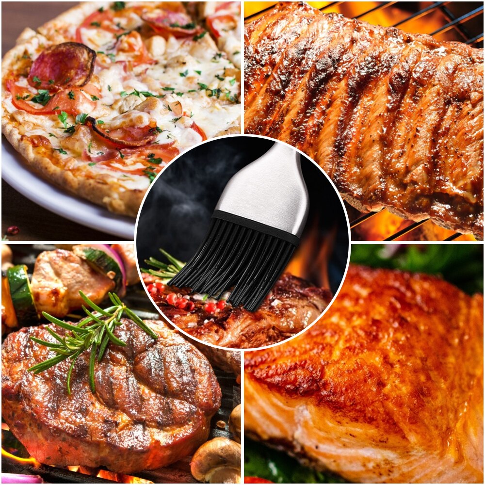 Sauce Basting Brush Kitchen Oil BBQ Grill Brush Stainless Steel Cooking Barbecue Brushes Silicone Pastry BBQ Accessories