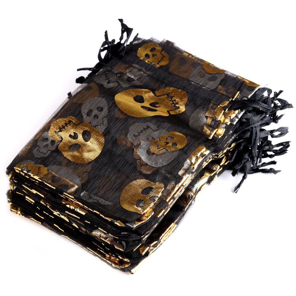50 sztuk/partia Organza cukierki sznurek juta juta torba pająk Web Multi Color drukowanie Halloween Party opakowanie prezent torba cukierków: Gold color skull