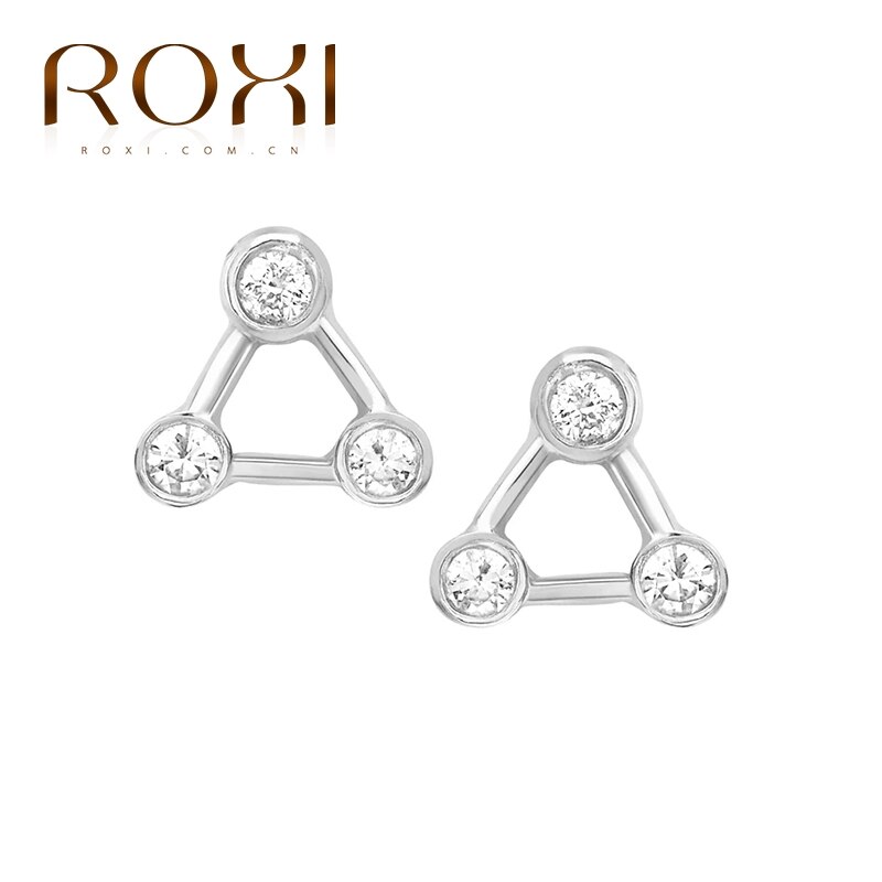 ROXI Cuore Triangolo Quadrato Luna Spille Catena Orecchie di Gatto di Cristallo Orecchini Con Perno Per le donne Ragazze Cartilagine Orecchino gioielli In Argento 925: Triangle Awhite gold