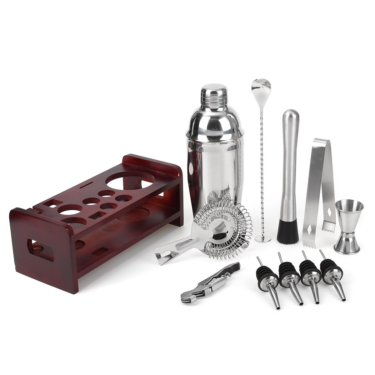 12Pcs/set 750ml Stainless Bar Cocktail Shaker Mixer Drink Bartender Browser Set Barware Set Shaker Set With Wooden Rack Stand: Type 1