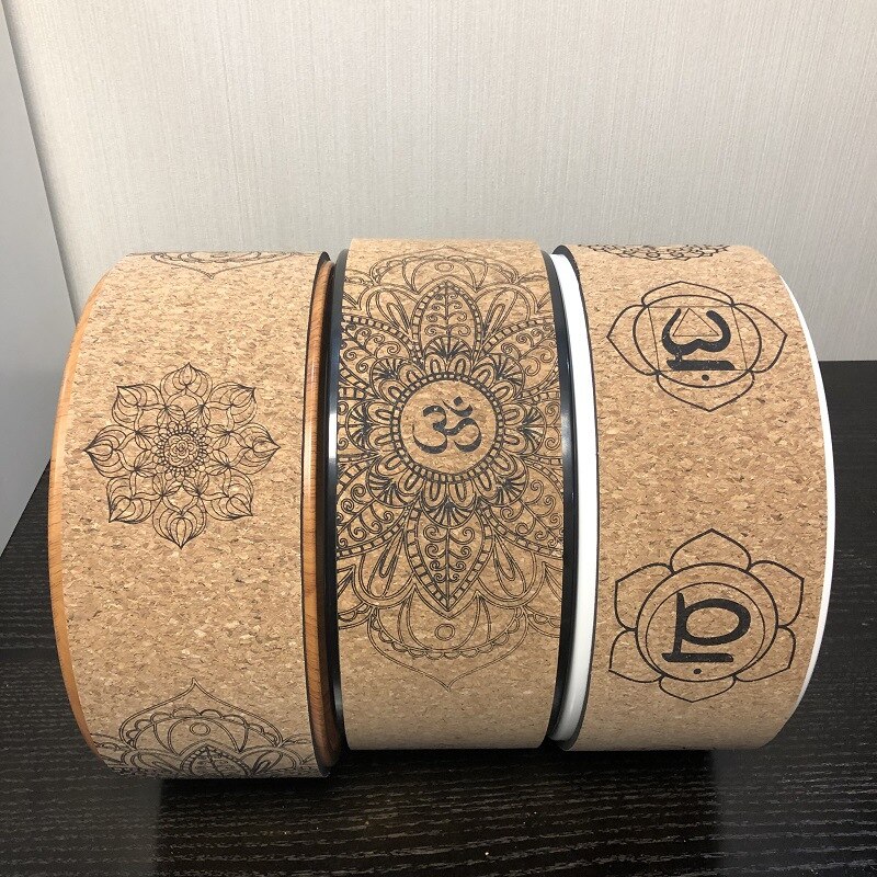 Cork Yoga Wheel - Non-Slip Pilates Back Stretcher - Lotus Mandala Design - Professional Gym Fitness Tool
