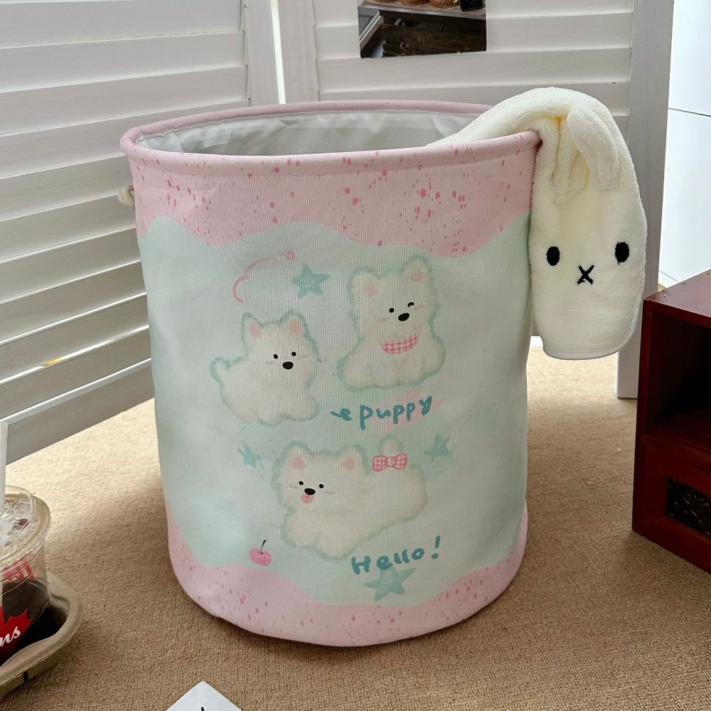 Mignon avec poignées panier à linge grande capacité dessin animé ours lapin jouets panier de rangement pliable rond panier à vêtements chambre: MULTI