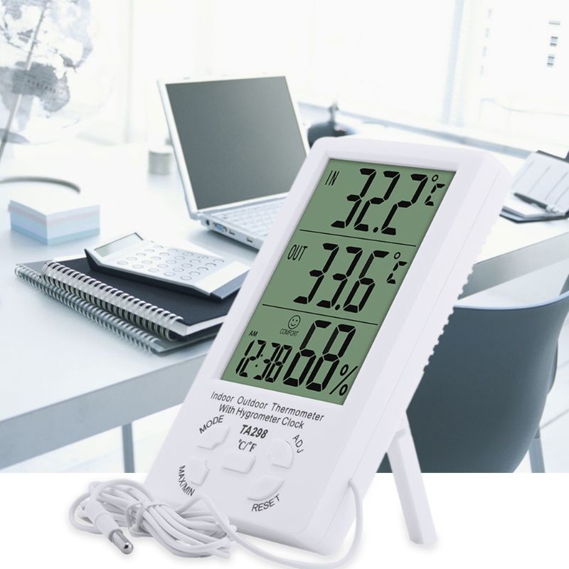 Indoor Outdoor Hygrometer Thermometer Big LCD Display Digital Weather Station Temperature Humidity Meter Probe Sensor