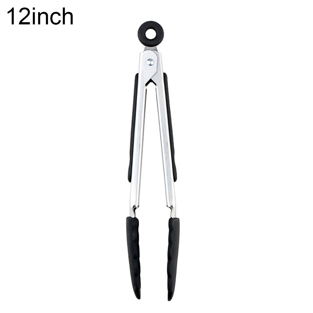 Silicone BBQ Grilling Tong Barbecue Clip Salad Bread Serving Tong Non-Stick Barbecue Grilling Cooking Tong with Joint Lock Food: Black L