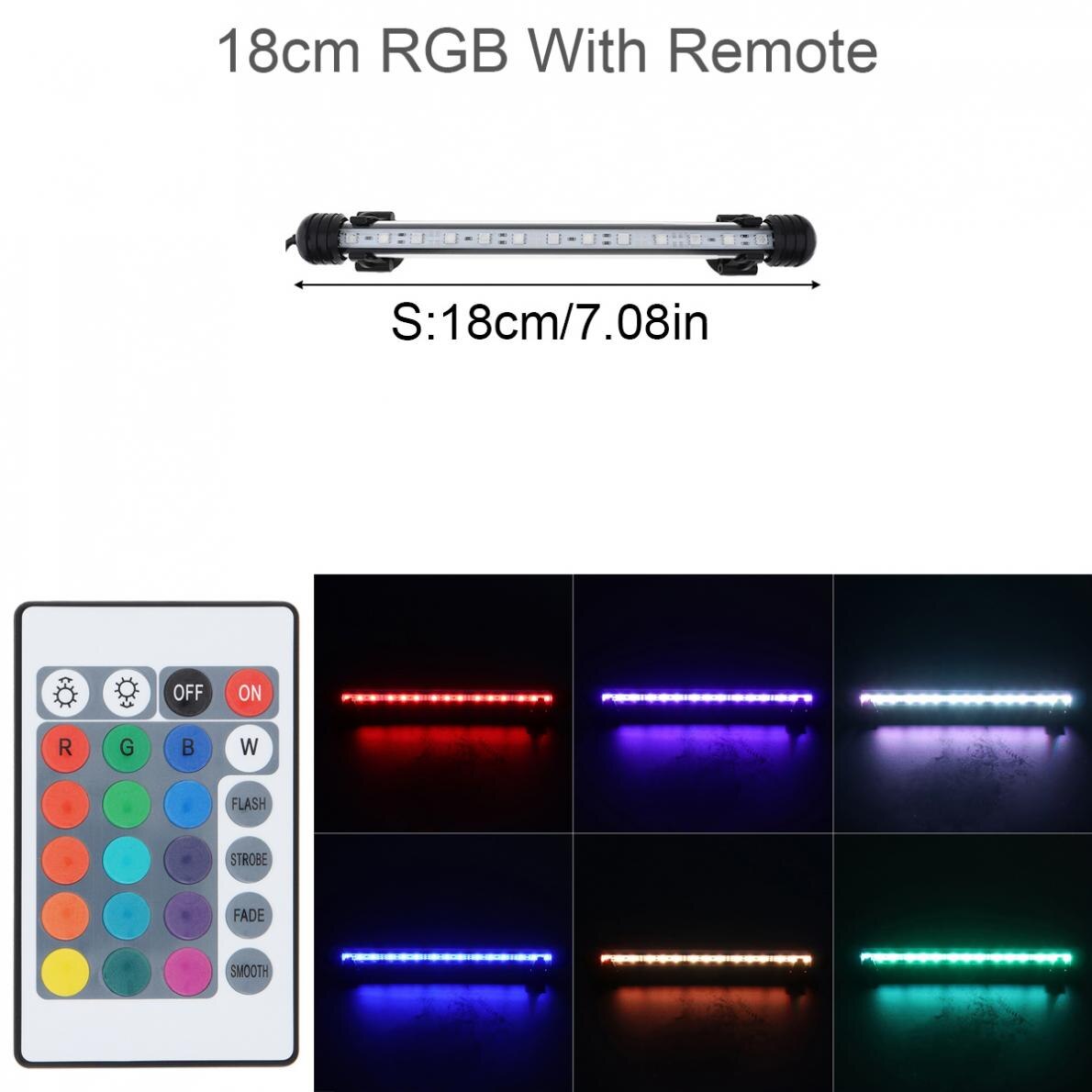 Submersible Light 18-62CM Aquarium Fish Tank LED Light 5050 SMD RGB Submersible Waterproof Strip Light with Remote Control: 18 cm 