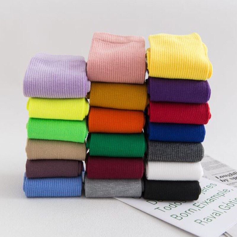 Women Japanese Korea High School Girls High Socks Loose Solid Colors Double Needles Knitting Cotton Long Socks