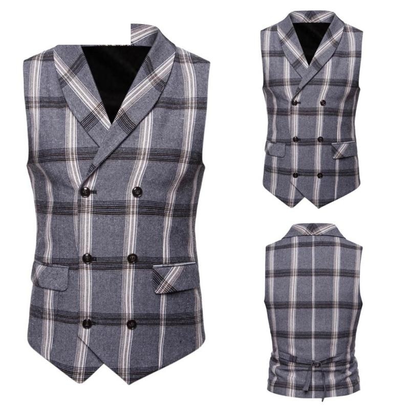 JAYCOSIN Suit Vest Men Formal Plaid Button Print Sleeveless Jacket Coat British Business Suit Vest Casual 18Aug14