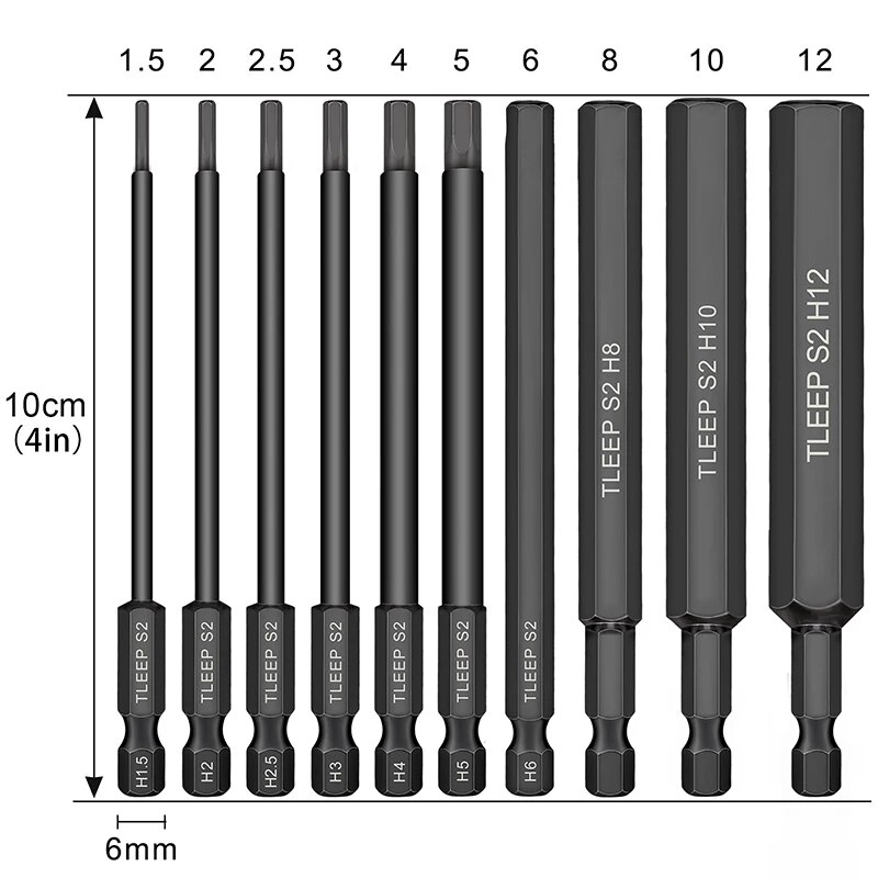 Jeu d&#39;embouts de tournevis Allen à tête hexagonale, 100mm de Long, embouts de tournevis métrique à pointe magnétique, embout à douille, 10 pièces