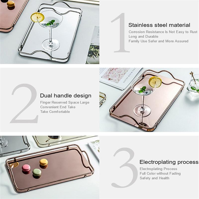 Serving Tray Stainless Steel Cake Dessert Tea Plate Rectangle Decorative Tray For Living Room Restaurant Hotel Kitchen Utensils