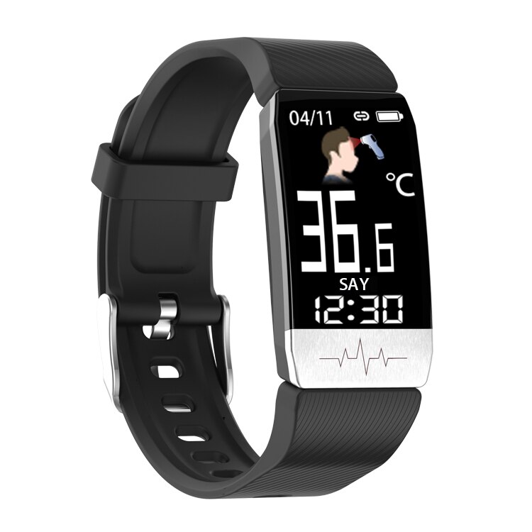 Sales T1s Smart Horloge Body Temperatuur Hartslagmeter Fitness Horloge Ecg Muziek Control Sport Smartwatch Mannen Vrouwen: Black