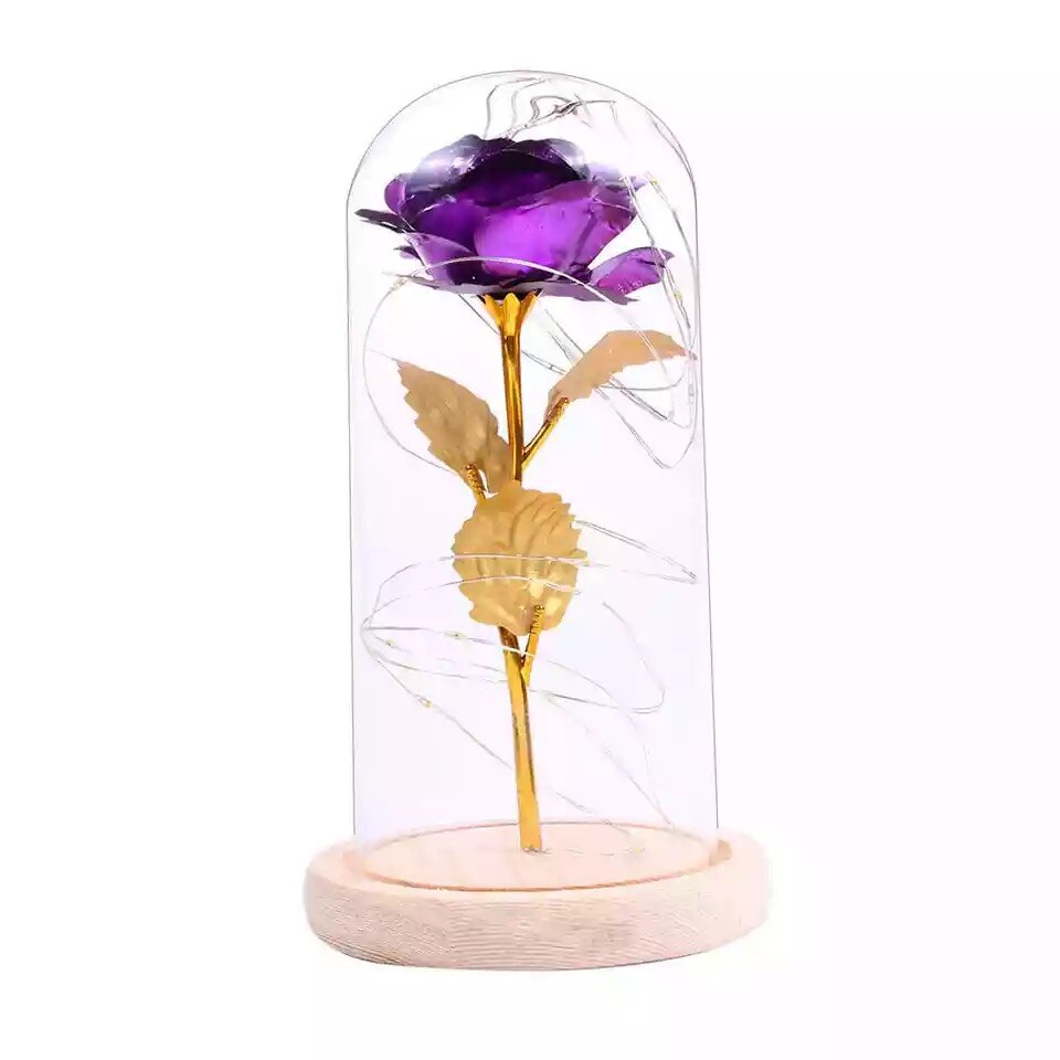 directe Galaxy Rose clignotant fleurs en flacon verre dôme pour saint valentin anniversaire décoration de mariage: Purple foil