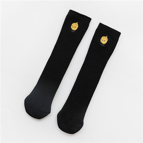 Length 30cm Cartoon Kids Girls Socks Spring Autumn Baby Boy Socks Cotton Knitted Girl Socks for Children 3D Embroidery Style: Black