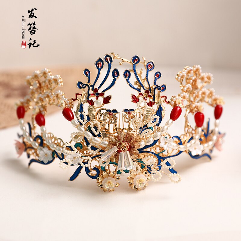 Hanfu tocado mujer antigüedad precioso Phoenix Crown accesorios para el cabello conjunto Kanzashi paso sacudida perla borla adornos para el cabello