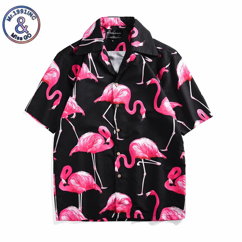 Conjuntos de vacaciones de verano Mr.1991IN, trajes de playa hawaianos de estilo Tropical con estampado de flamencos para hombres, camisas cortas, traje de dos piezas