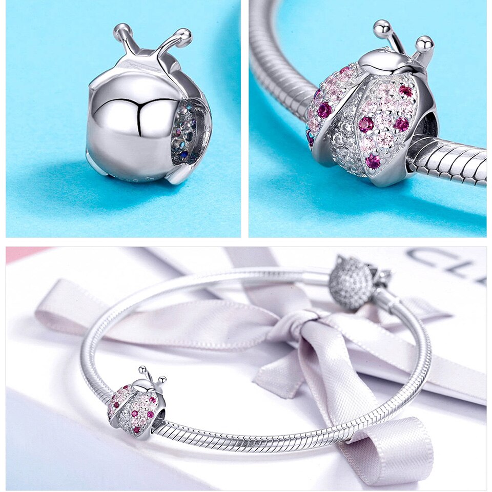 WOSTU autentico 100% argento Sterling 925 zircone rosa perline di cristallo fascino misura originale ciondolo braccialetto argento 925 creazione di gioielli