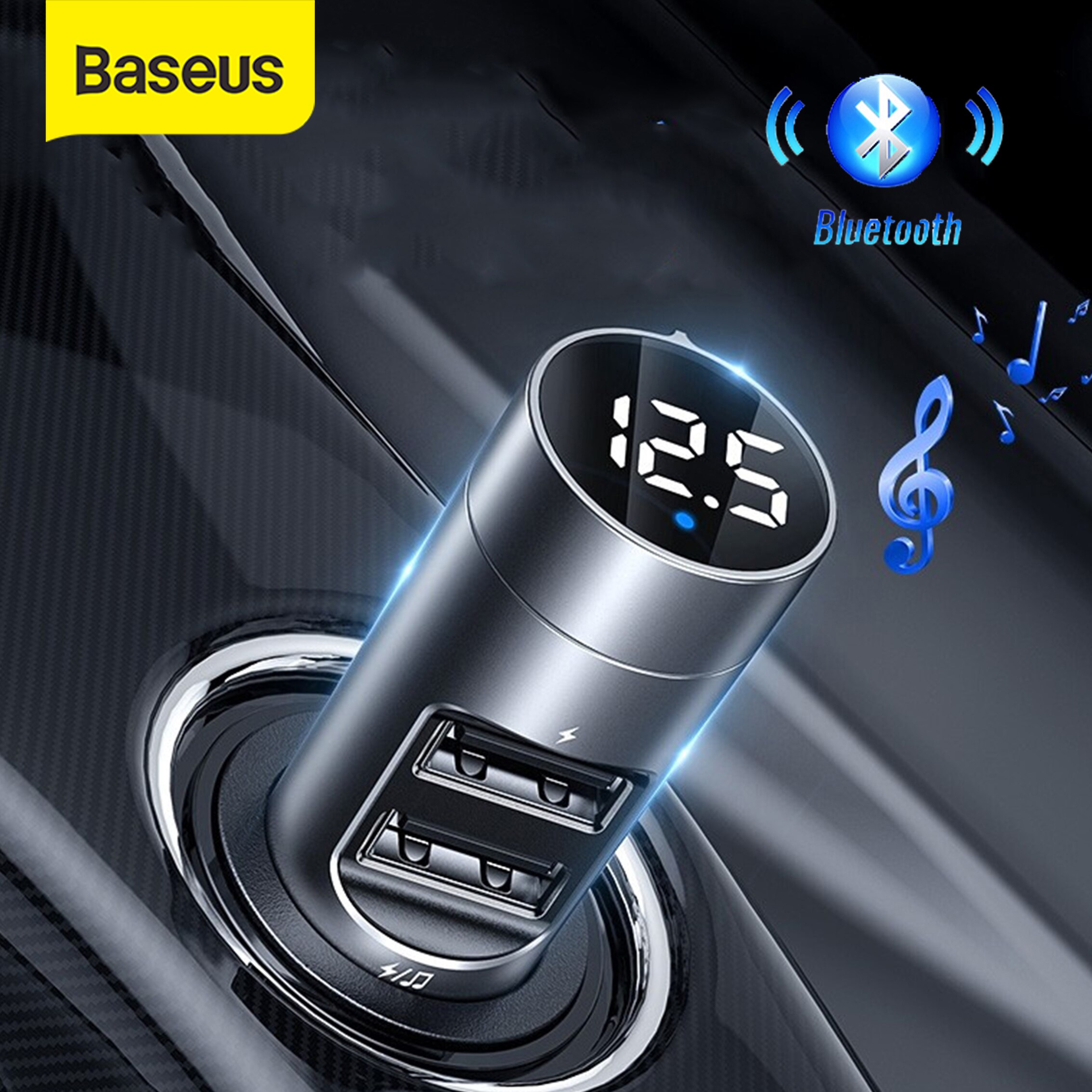 Baseus 3.1A Autolader Bluetooth 5.0 Adapter Fm-zender Draadloze Audio Ontvanger Mobiele Telefoon Oplader Voor Iphone Samsung