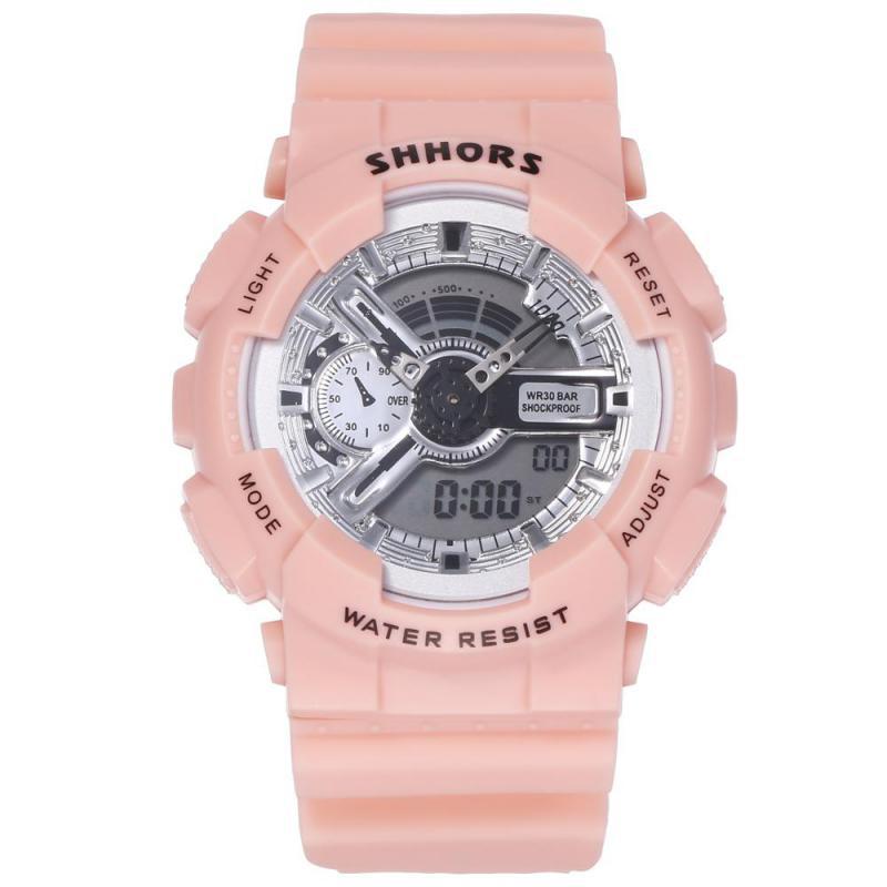 Shhors roze dameshorloges multifunctionele sporthorloges dames led-display analoog digitaal quartzhorloge reloj mujer: Roze -2