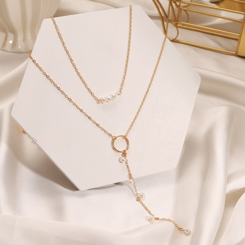 Multilayered Pearl Pendant Choker Necklace for Women Boho Sweater Chain Jewelry Female Accessories AM6058