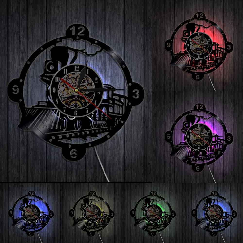 AVJERA 12 Inch Wandklok Stoom Locomotief Trein Wandklok Vintage Stoommotor Vinyl Record Klok Trein Locomotief Muur Decor Trein Enthusiast Gift